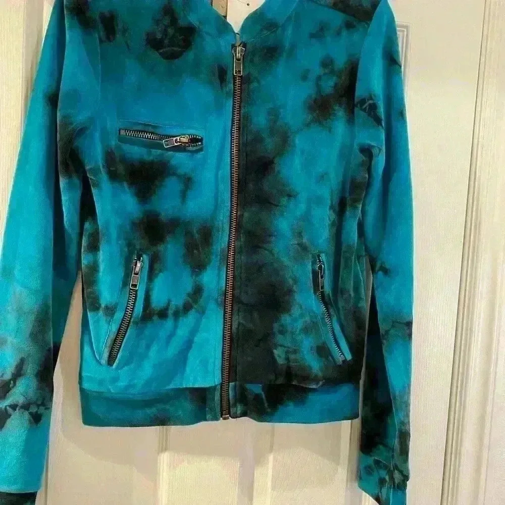 Chaser Women's Velour Track Jacket Full Zip Tie Dye Blue S-M NEW - Picture 9 of 12